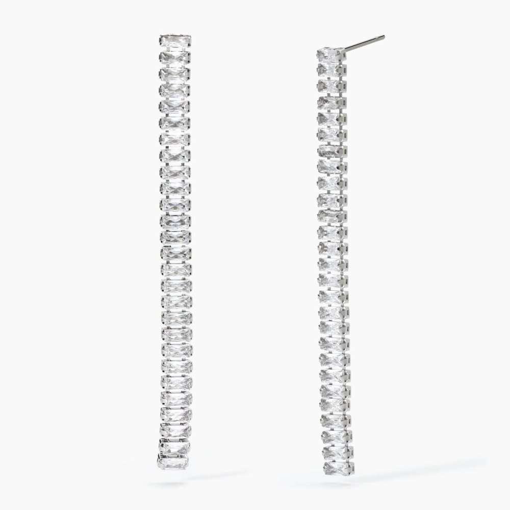 2 Jewels - Orecchini In Acciaio 316L - Zirconi Bianchi - 6.5 Cm