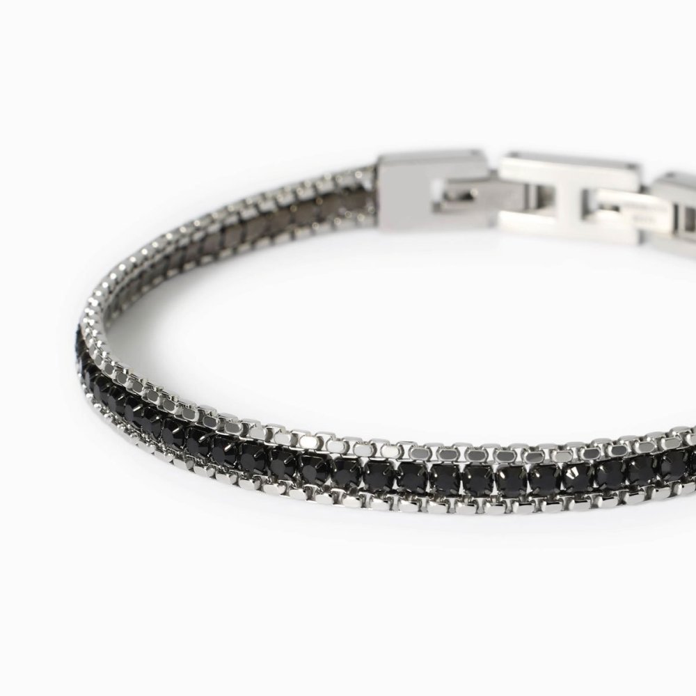 2 Jewels - Bracciale Acciaio 316L - Cristalli Neri - Regolabile