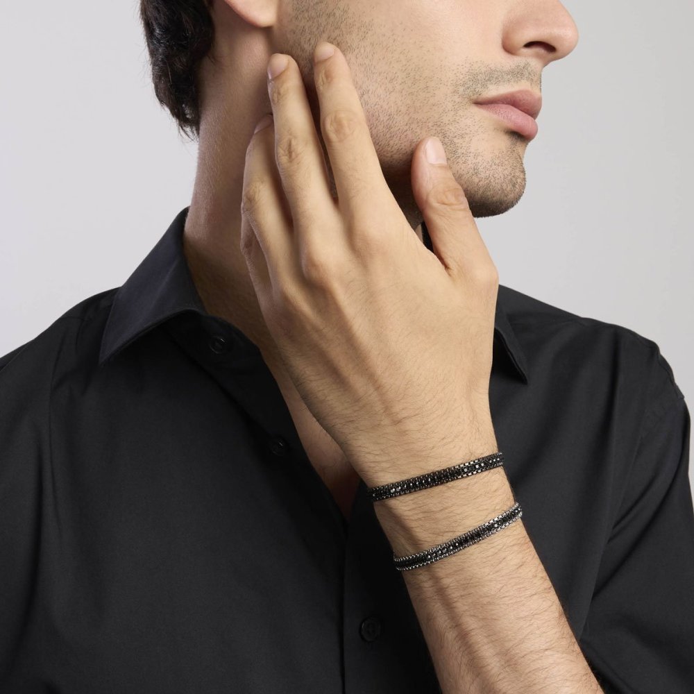 2 Jewels - Bracciale Acciaio 316L - Cristalli Neri - Regolabile