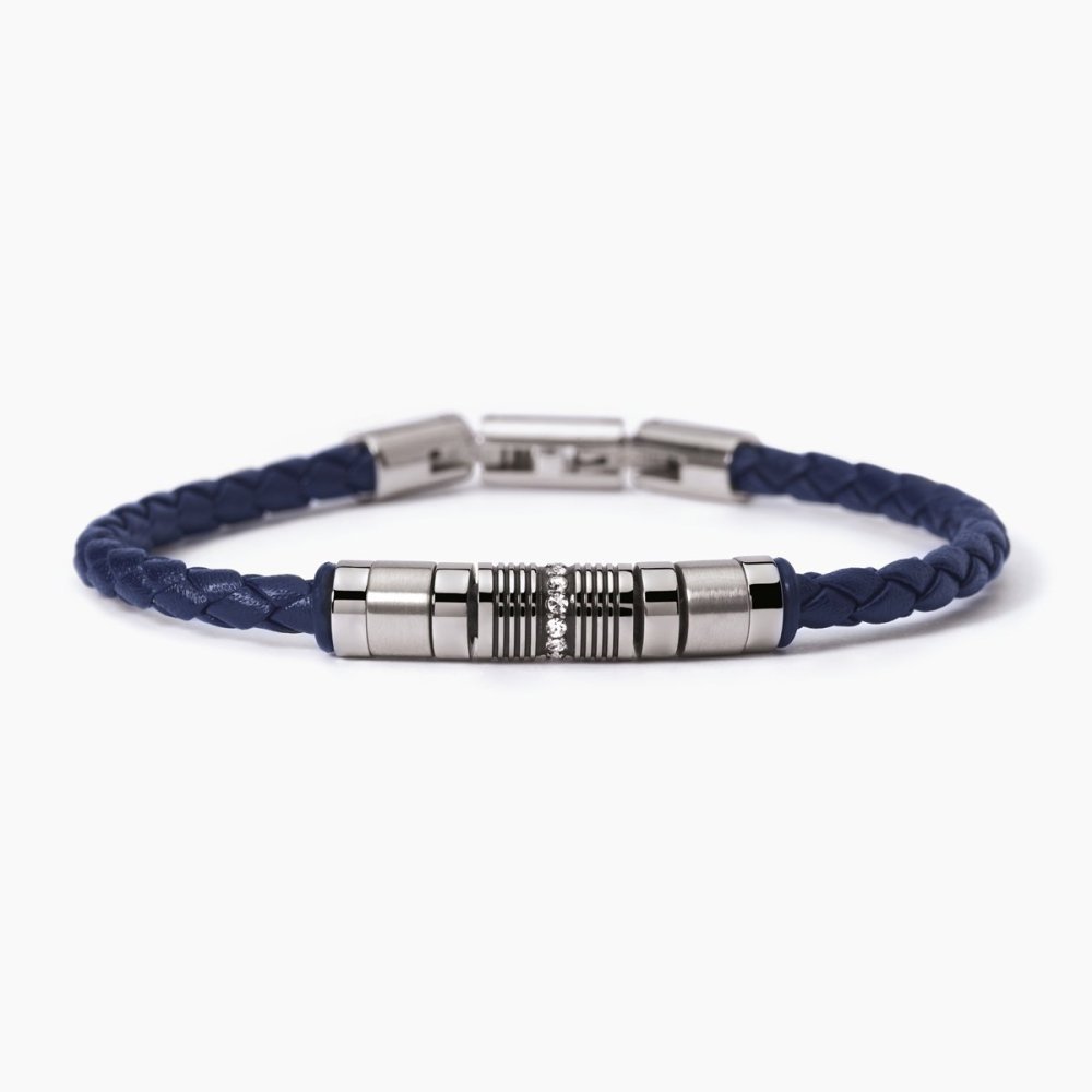 2 Jewels - Bracciale Acciaio 316L - Pelle Blu - Cristalli