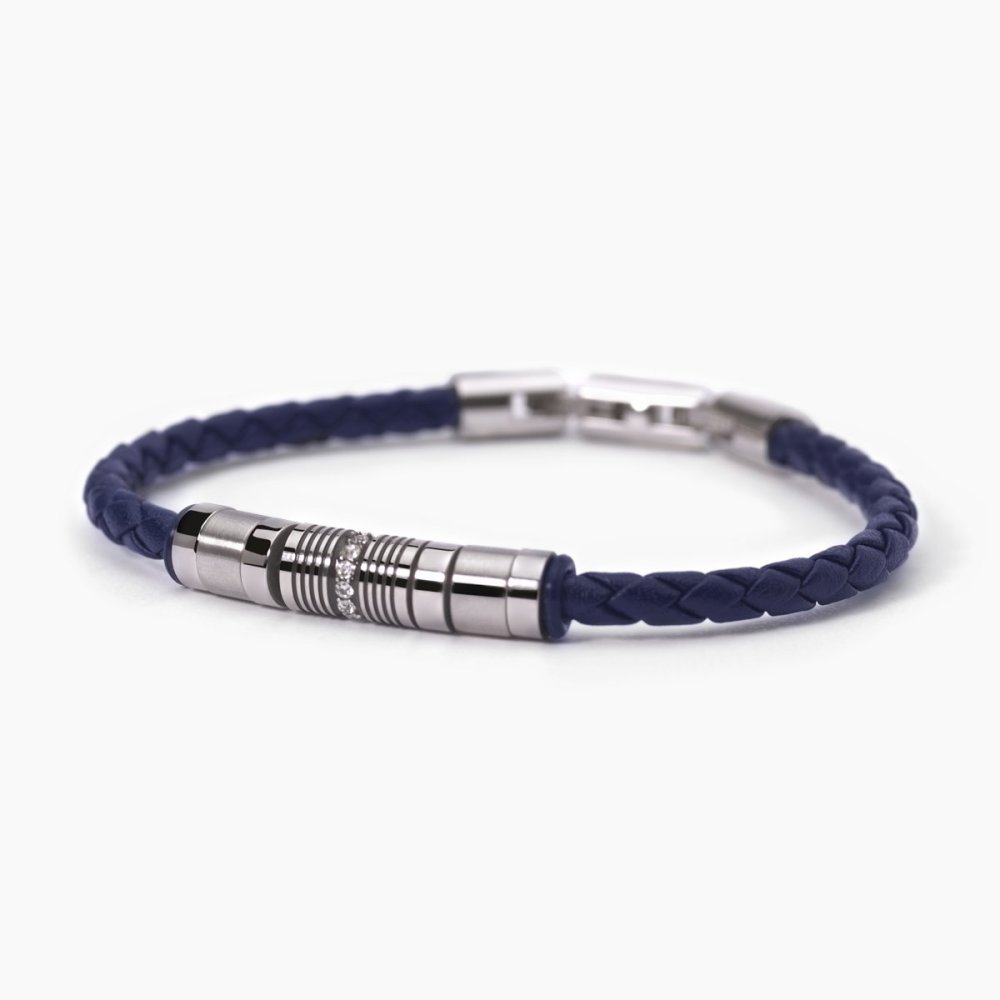 2 Jewels - Bracciale Acciaio 316L - Pelle Blu - Cristalli