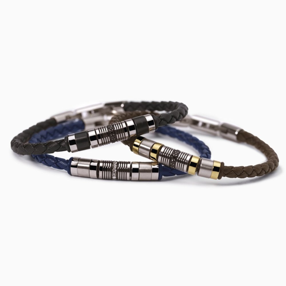 2 Jewels - Bracciale Acciaio 316L - Pelle Blu - Cristalli