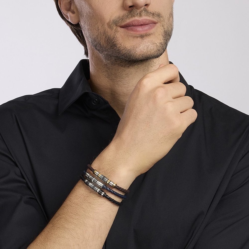 2 Jewels - Bracciale Acciaio 316L - Pelle Blu - Cristalli