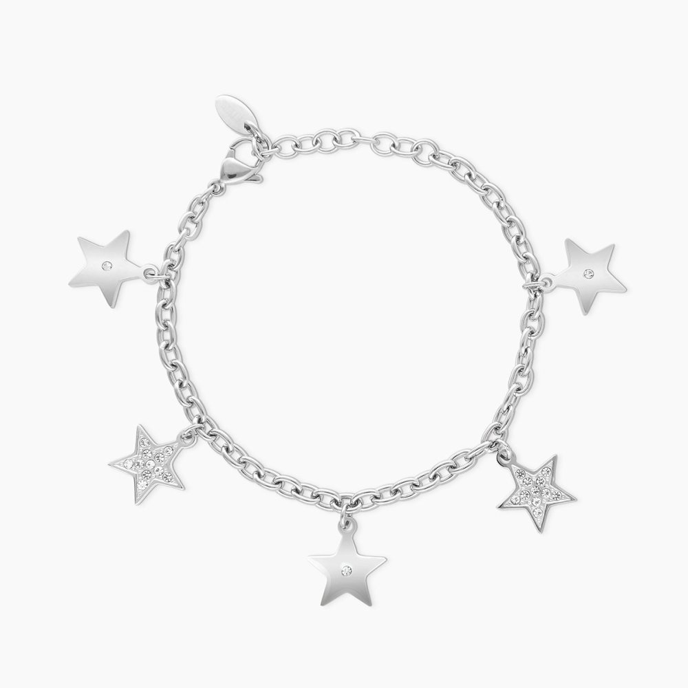2 Jewels - Bracciale Acciaio 316L - Pendenti Stella - Cristalli