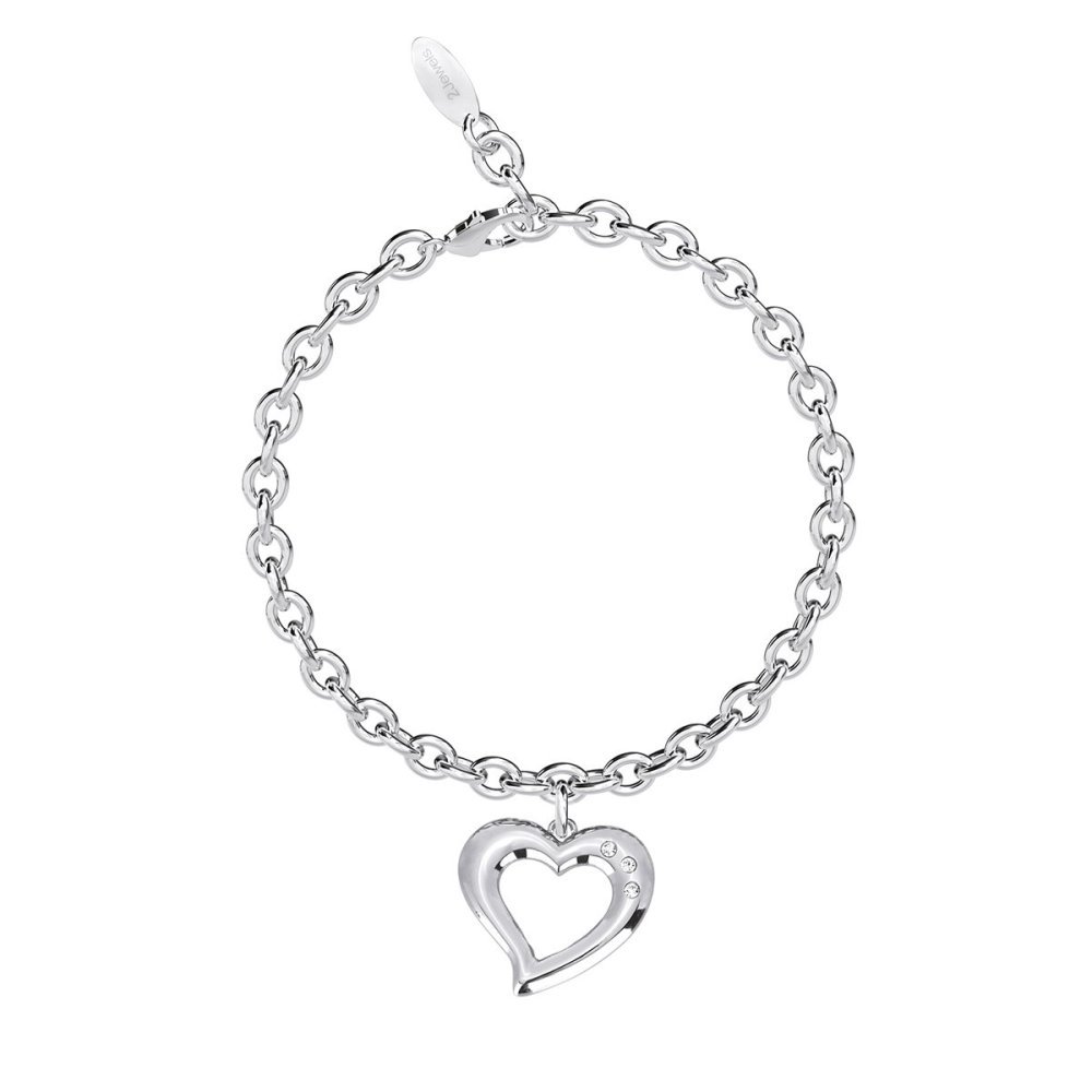 2 Jewels - Bracciale In Acciaio 316L - Cuore - Cristalli