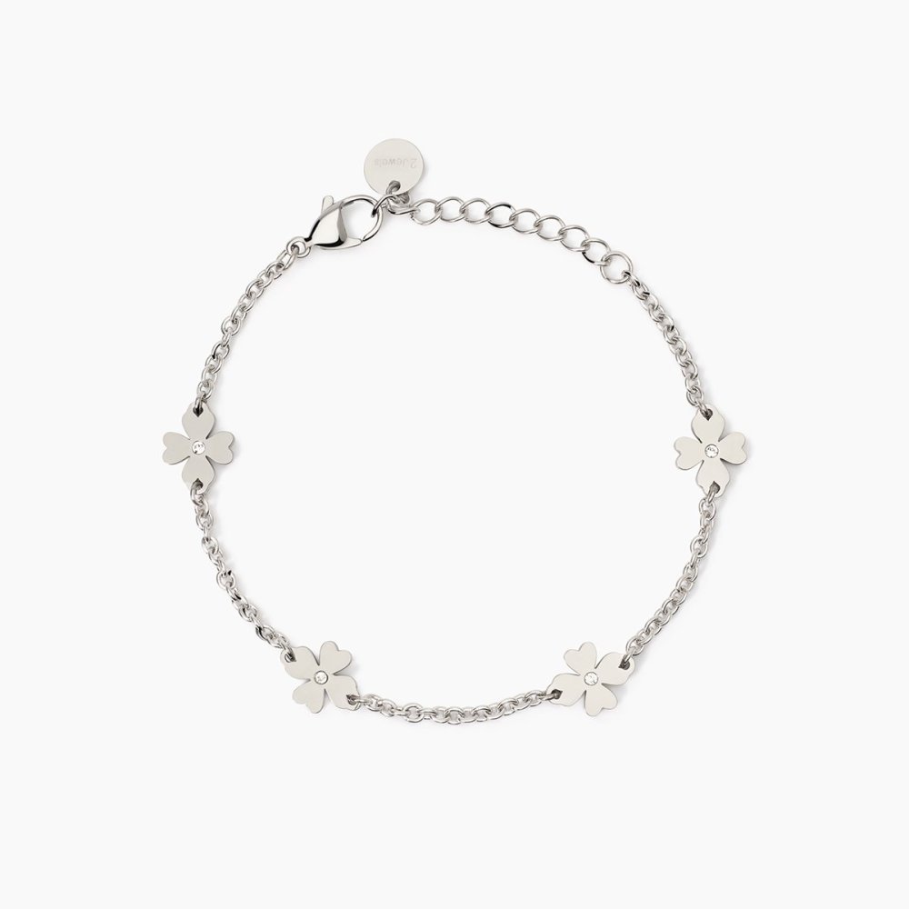 2 Jewels - Bracciale Acciaio 316L - Cristalli - Quadrifoglio