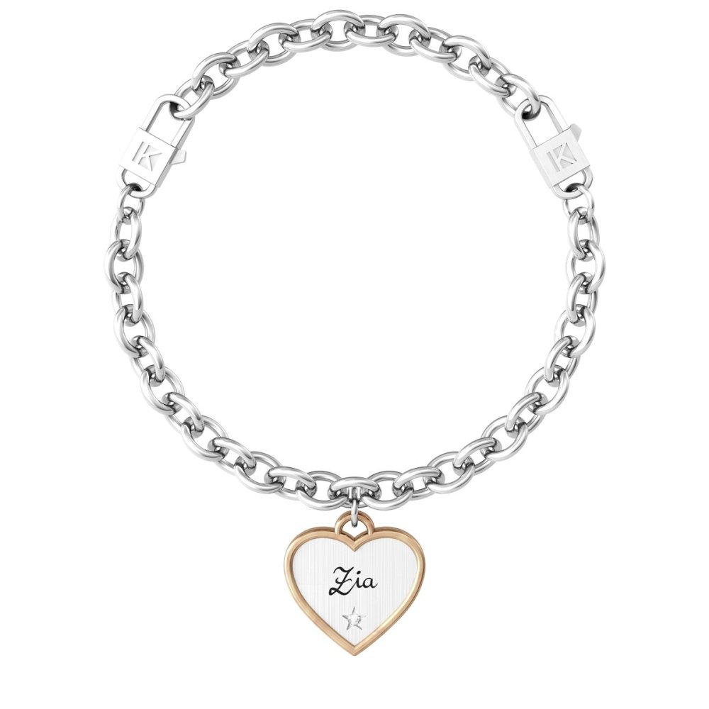 Kidult - Bracciale Acciaio 316L - Cuore Satinato - Cristallo
