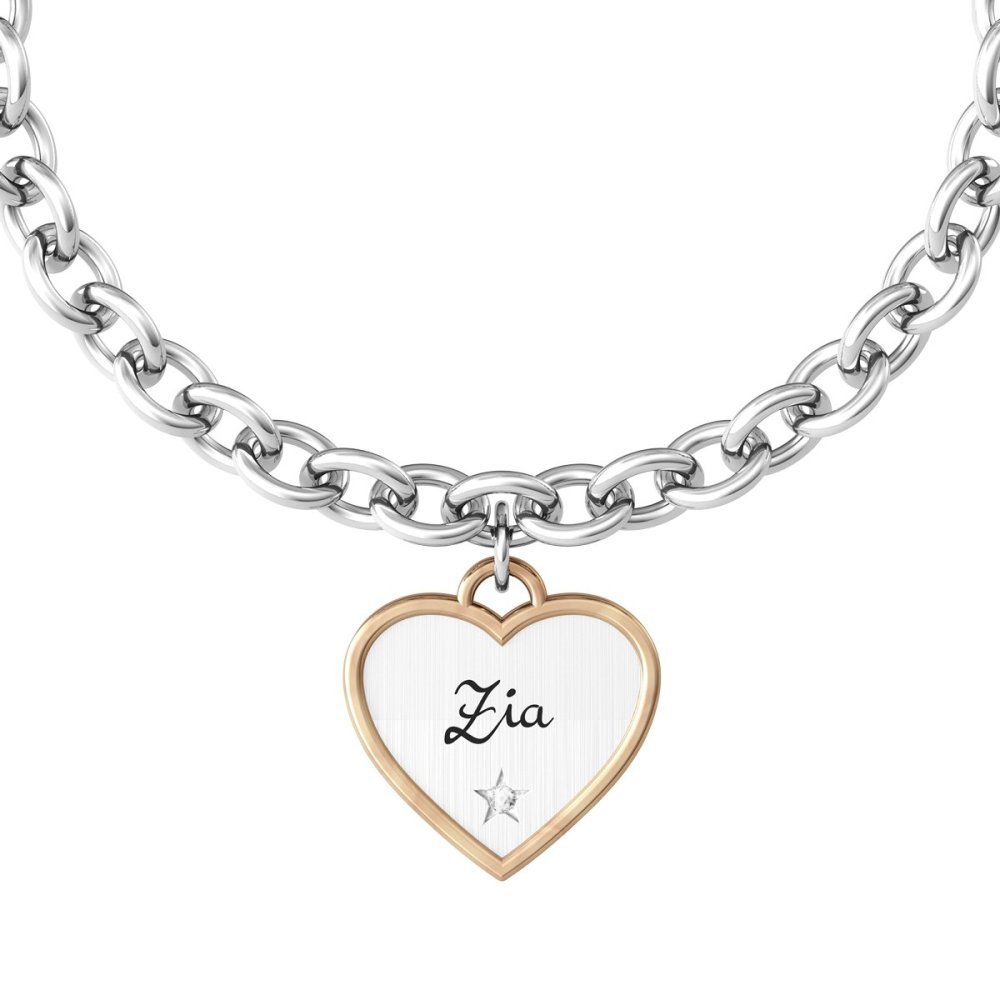 Kidult - Bracciale Acciaio 316L - Cuore Satinato - Cristallo