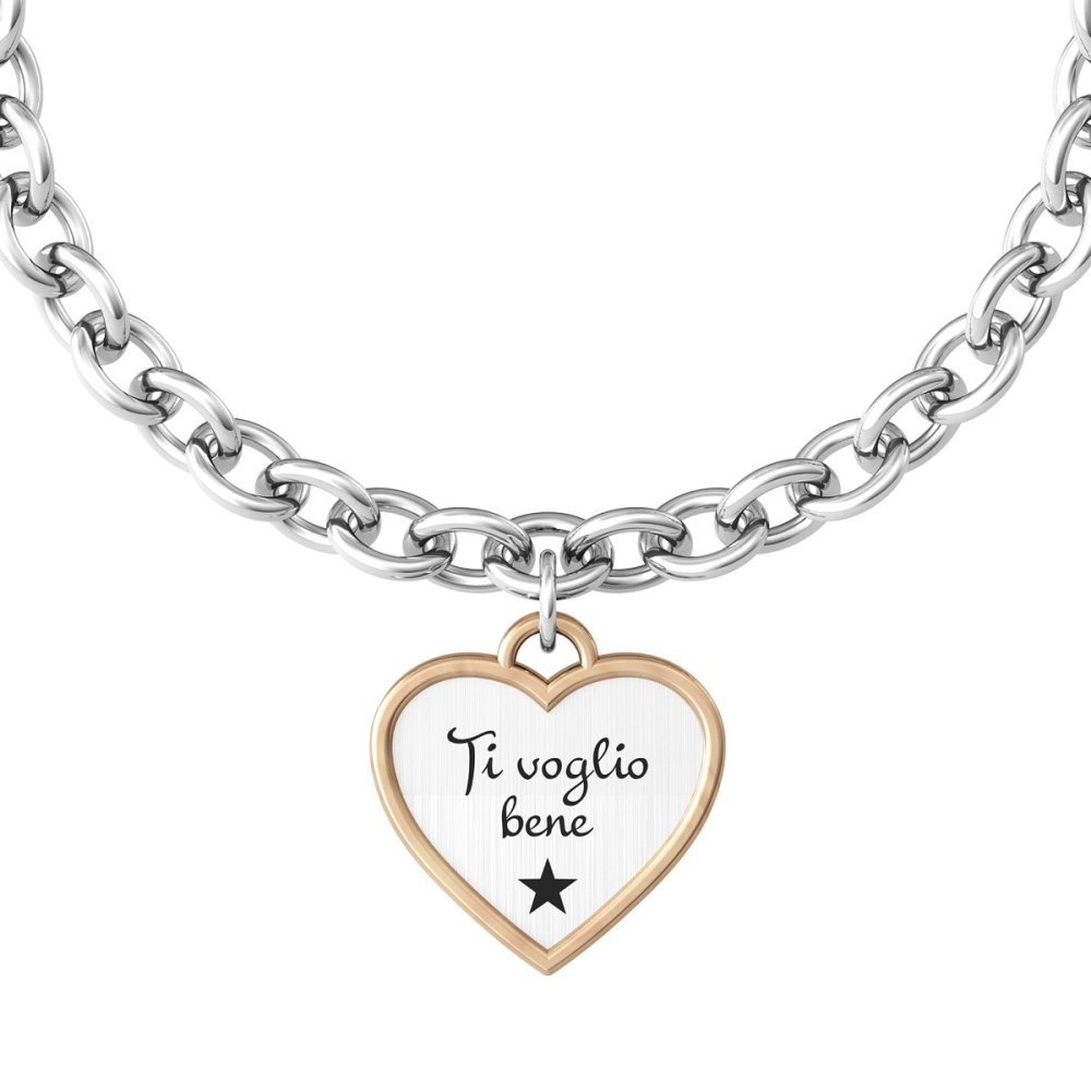 Kidult - Bracciale Acciaio 316L - Cuore Satinato - Cristallo
