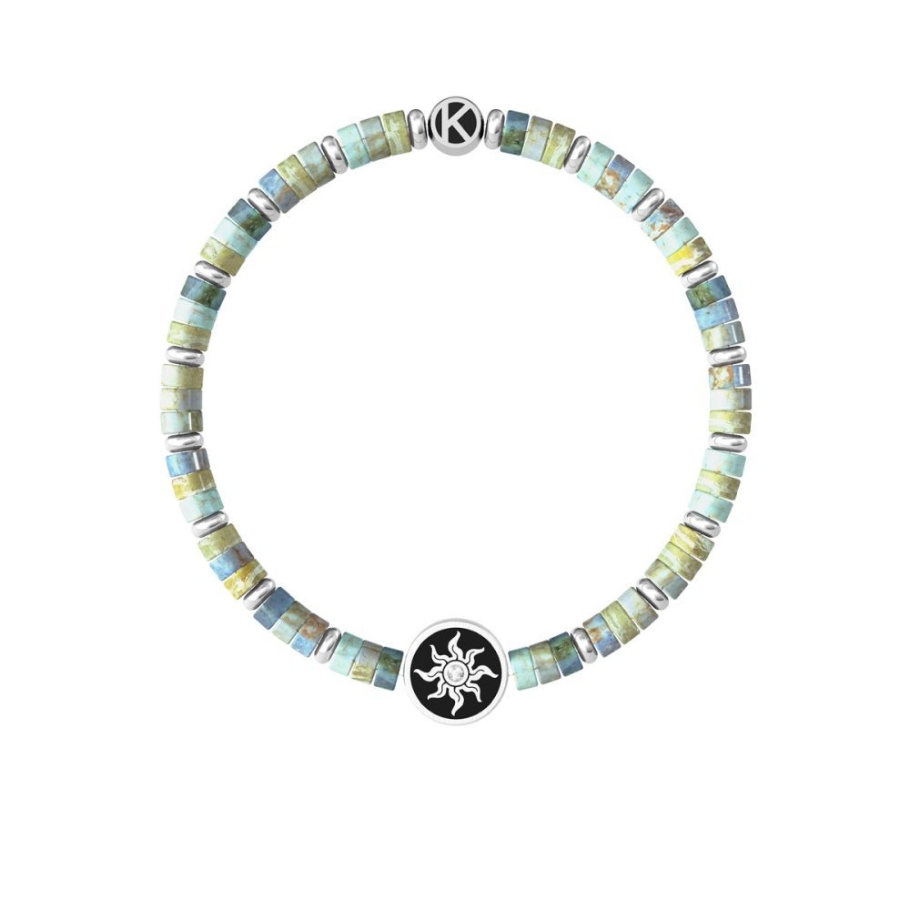 Kidult - Bracciale Diaspro Azzurro - Acciaio 316L - Cristalli