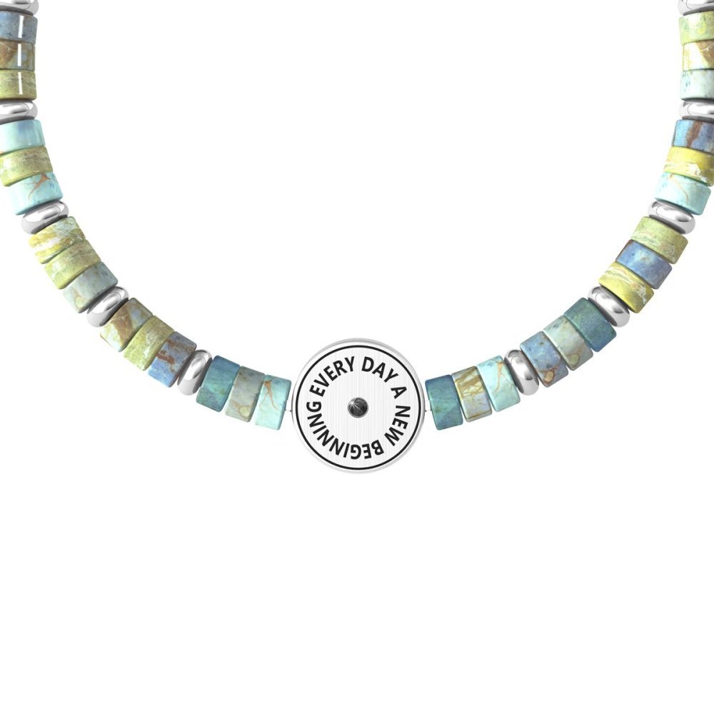 Kidult - Bracciale Diaspro Azzurro - Acciaio 316L - Cristalli