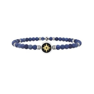 Kidult - Bracciale Agata Blu - Acciaio 316L - Pvd Giallo E Nero