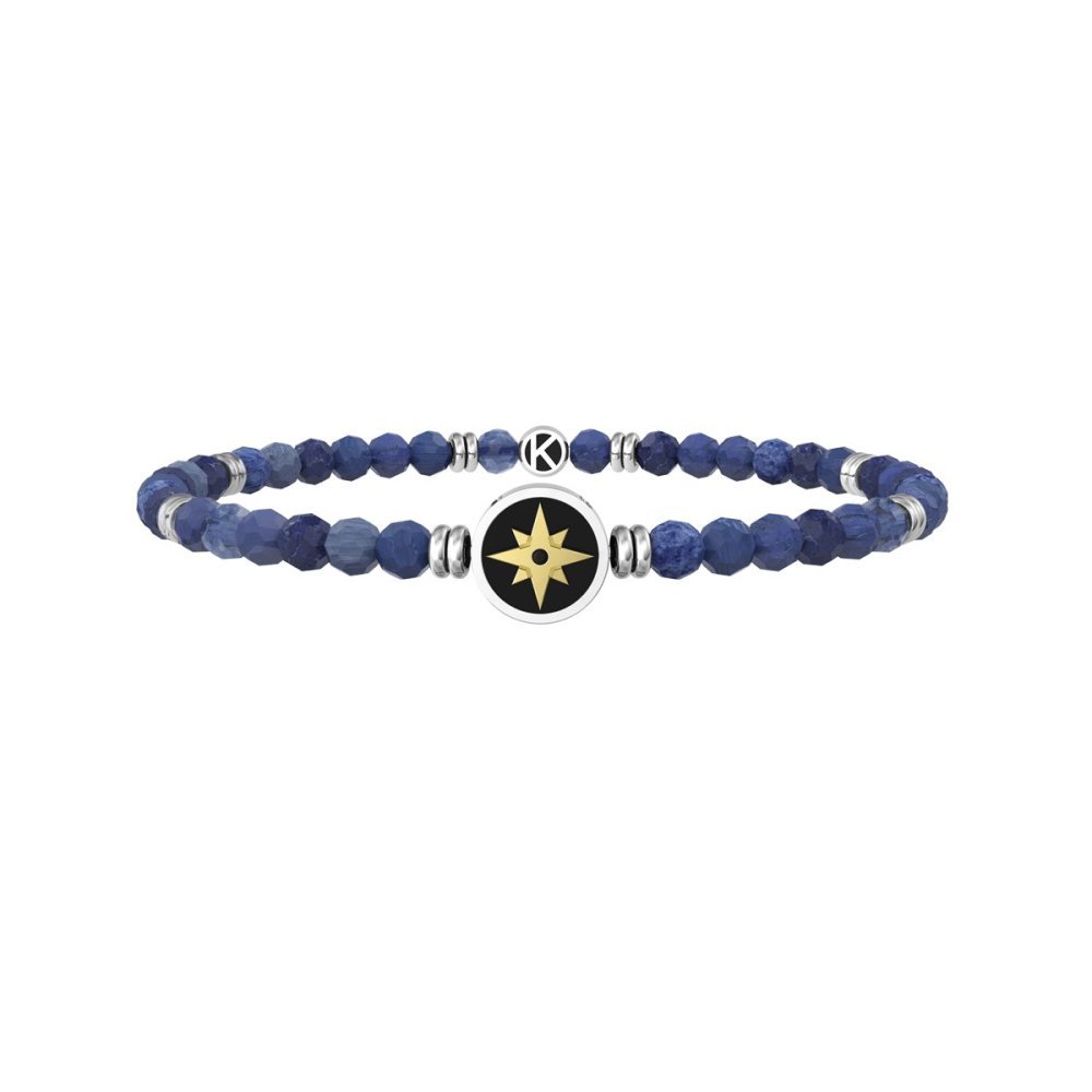 Kidult - Bracciale Agata Blu - Acciaio 316L - Pvd Giallo E Nero