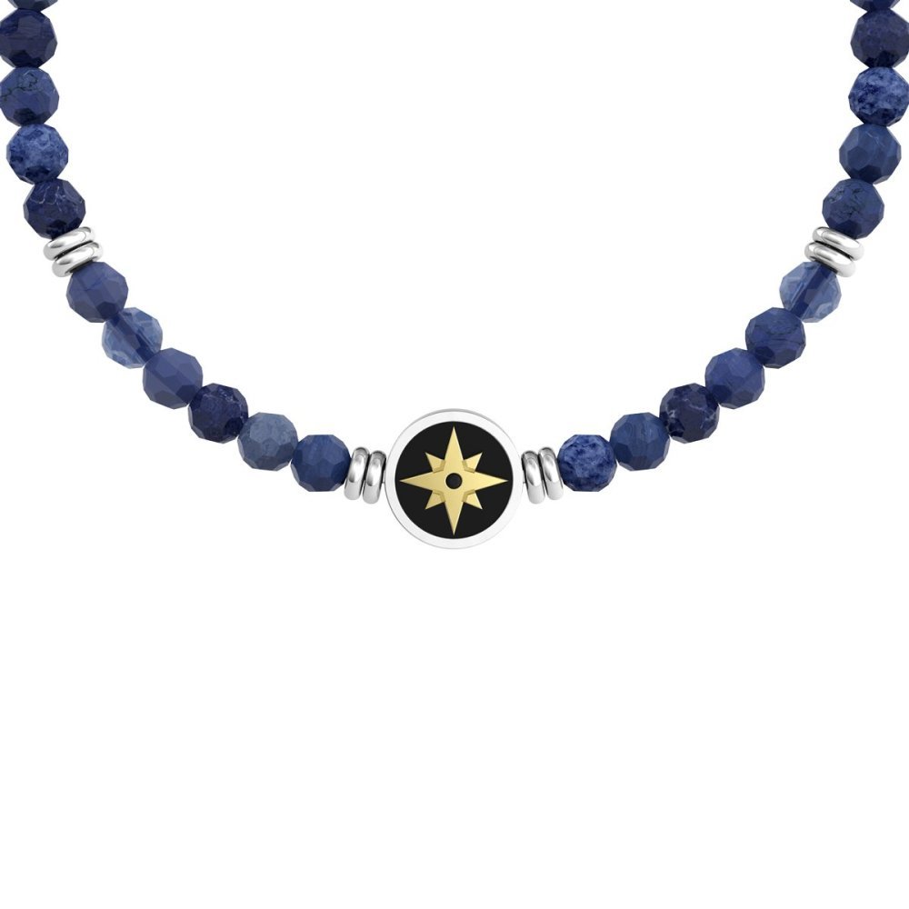 Kidult - Bracciale Agata Blu - Acciaio 316L - Pvd Giallo E Nero