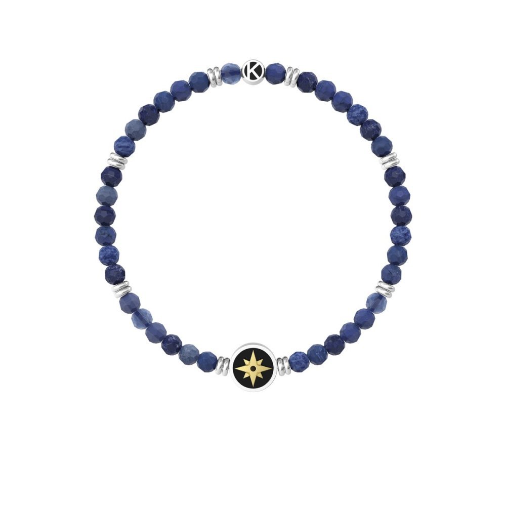 Kidult - Bracciale Agata Blu - Acciaio 316L - Pvd Giallo E Nero