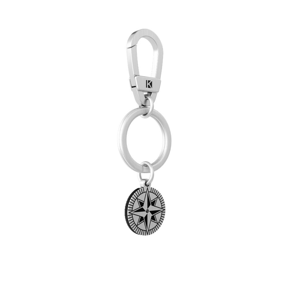 Kidult - Portachiavi 304316L - Pvd Nero - Cristalli Bianchi E Neri