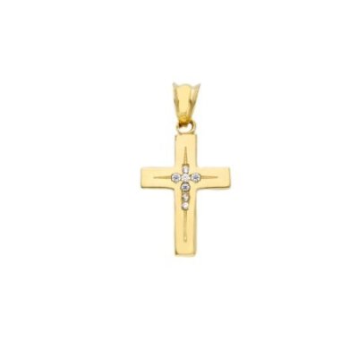 Songa Antonio - Croce Pendente Oro Giallo - 18 Ct - Zirconia Cubica