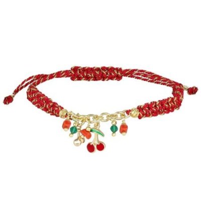 Nivy - Bracciale Cordino Donna - Ciondolo Ciliegie - Colore Rosso