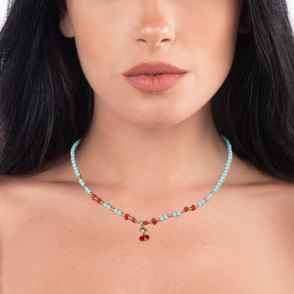 Nivy - Collana Estiva Donna - Ciondolo Ciliegie - Vetro