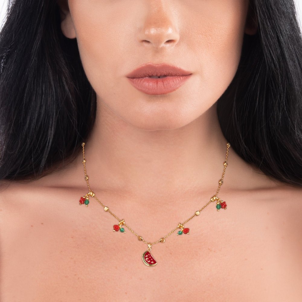 Nivy - Collana Estiva Donna - Ciondolo Anguria - Colore Vivace