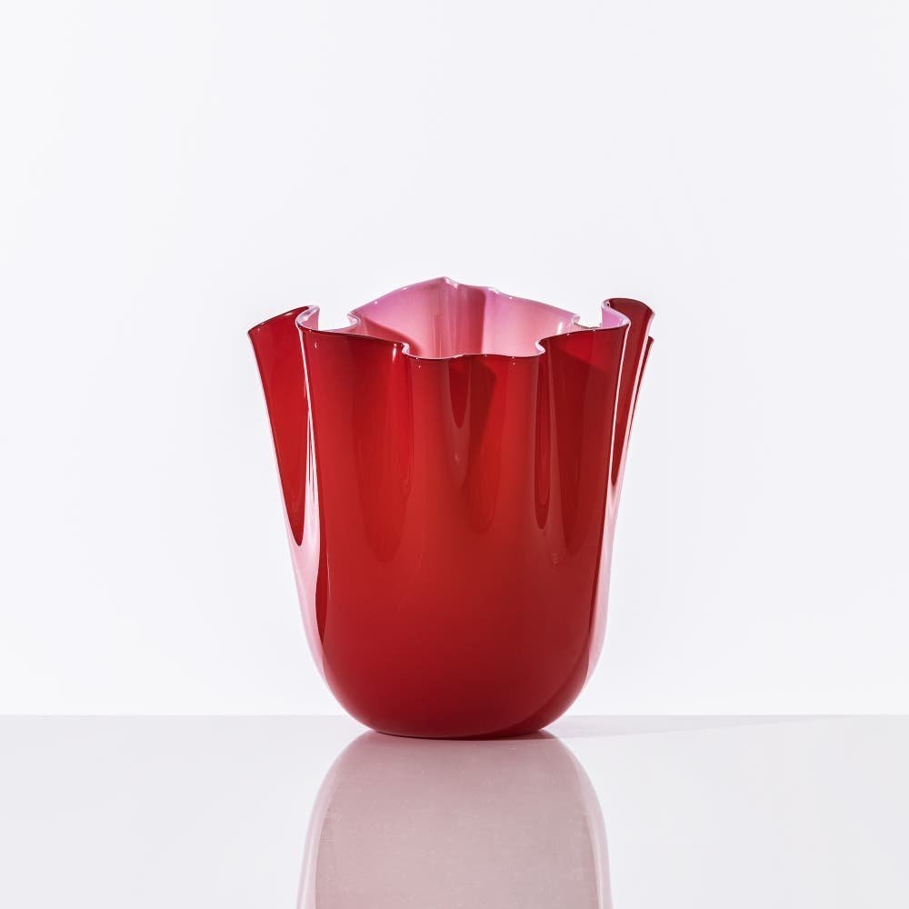 Venini - Vaso Fazzoletto - Vetro Soffiato - Rosso, Rosa Opaco