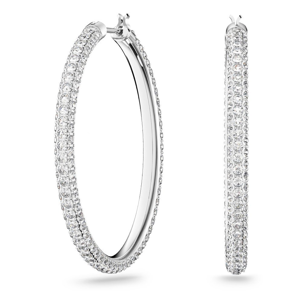 Swarovski - Orecchini A Cerchio Stone - Cristalli Bianchi - Rodio