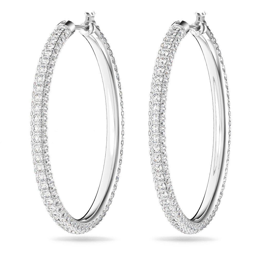 Swarovski - Orecchini A Cerchio Stone - Cristalli Bianchi - Rodio