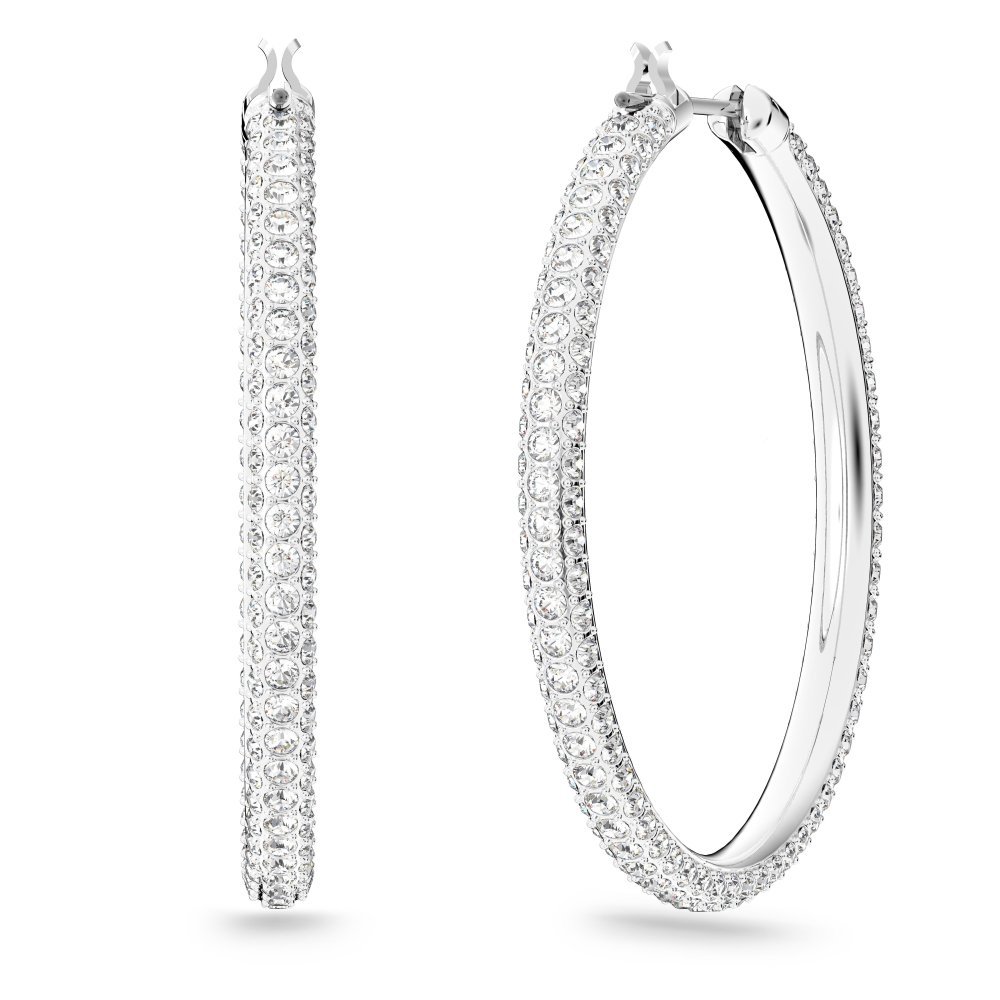 Swarovski - Orecchini A Cerchio Stone - Cristalli Bianchi - Rodio