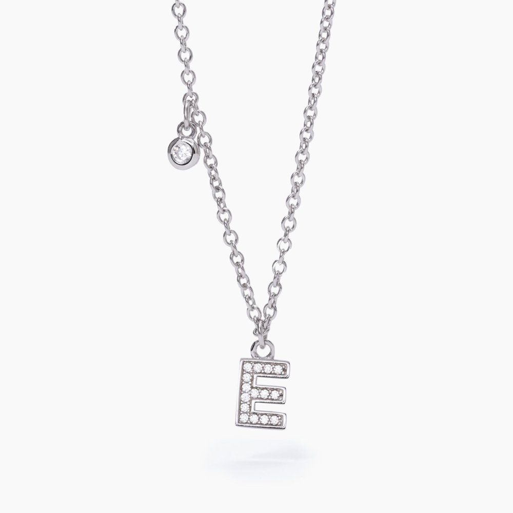 Mabina - Girocollo Argento 925 - Lettera E - Zirconi Bianchi