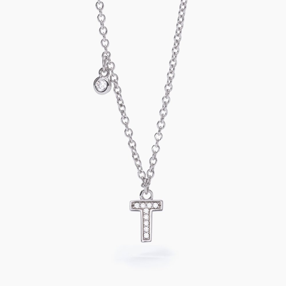 Mabina - Girocollo Argento 925 - Lettera T - Zirconi Bianchi