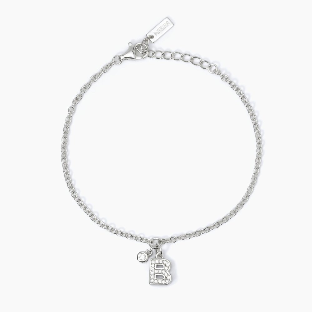Mabina - Bracciale Lettera B - Argento 925 - Zirconi Bianchi