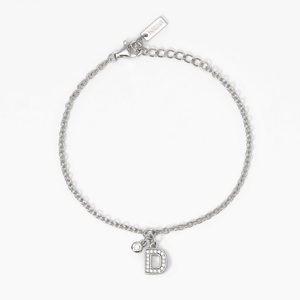 Mabina - Bracciale Argento 925 - Lettera D - Zirconi Bianchi