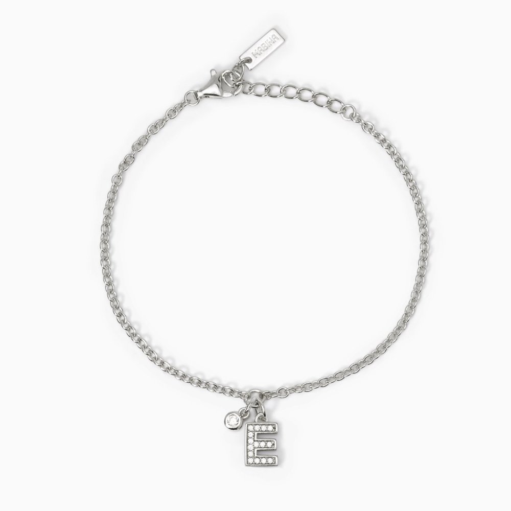Mabina - Bracciale Lettera E - Argento 925 - Zirconi Bianchi