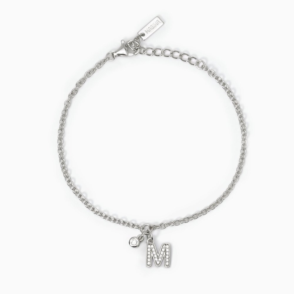 Mabina - Bracciale Argento 925 - Ciondolo Lettera M - Zirconi Bianchi