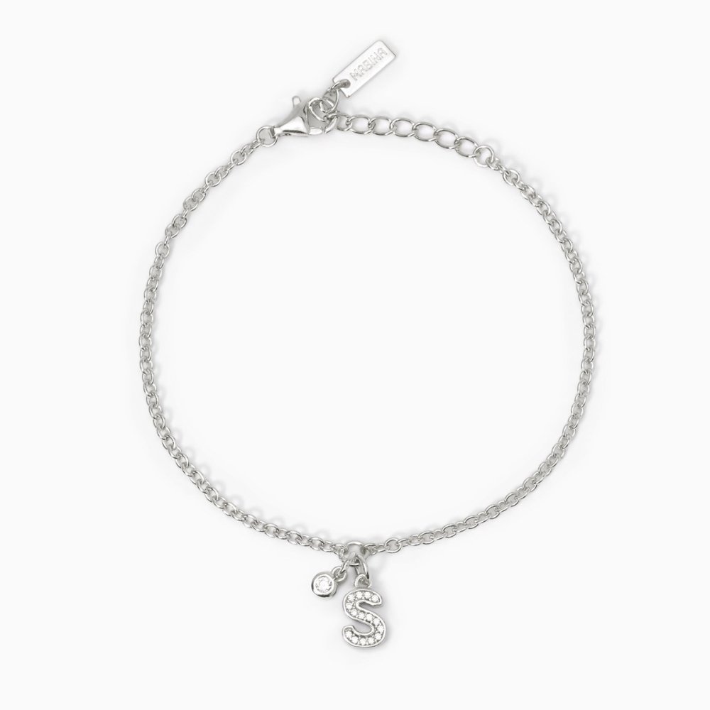 Mabina - Bracciale Argento 925 - Lettera S - Zirconi Bianchi