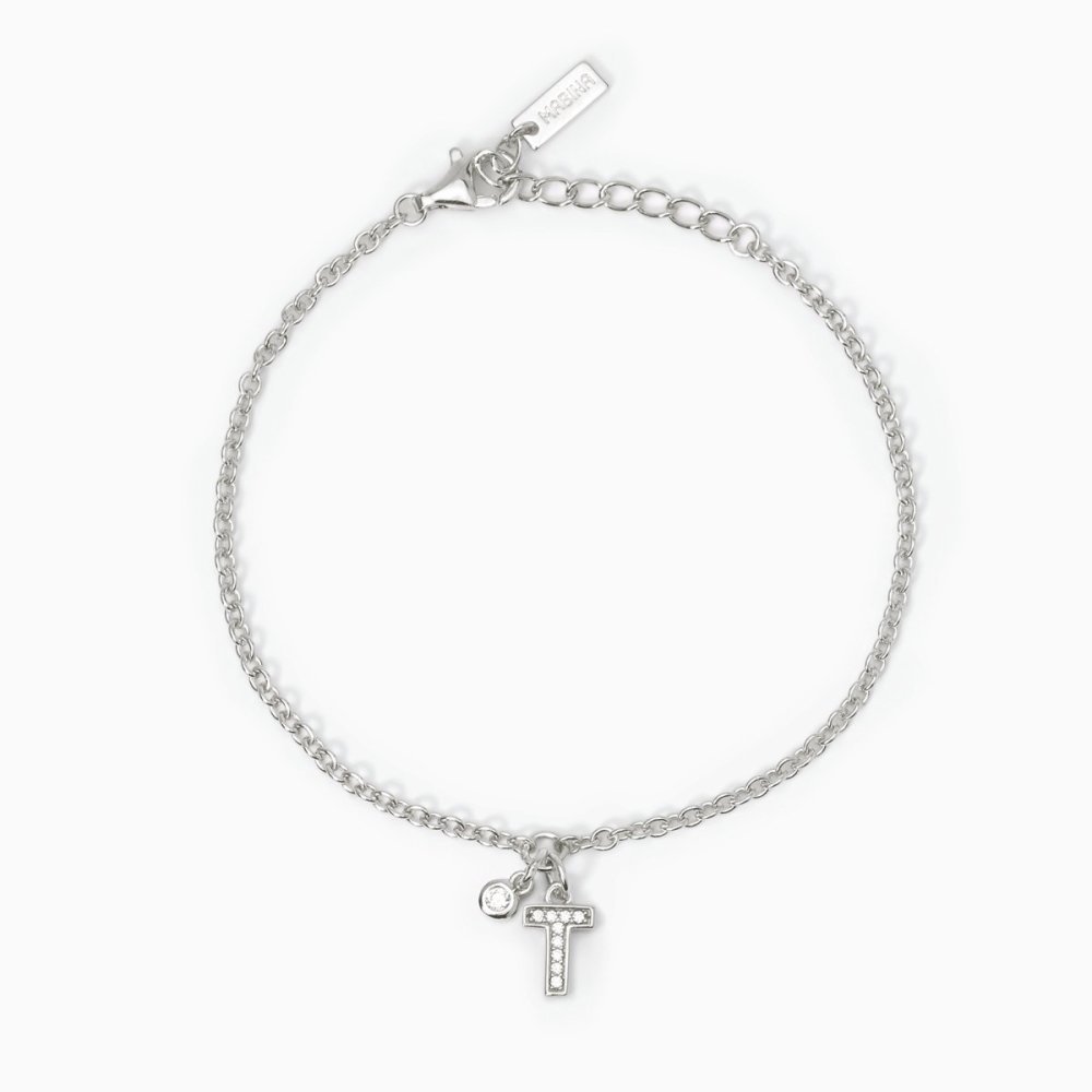 Mabina - Bracciale Lettera T - Argento 925 - Zirconi Bianchi