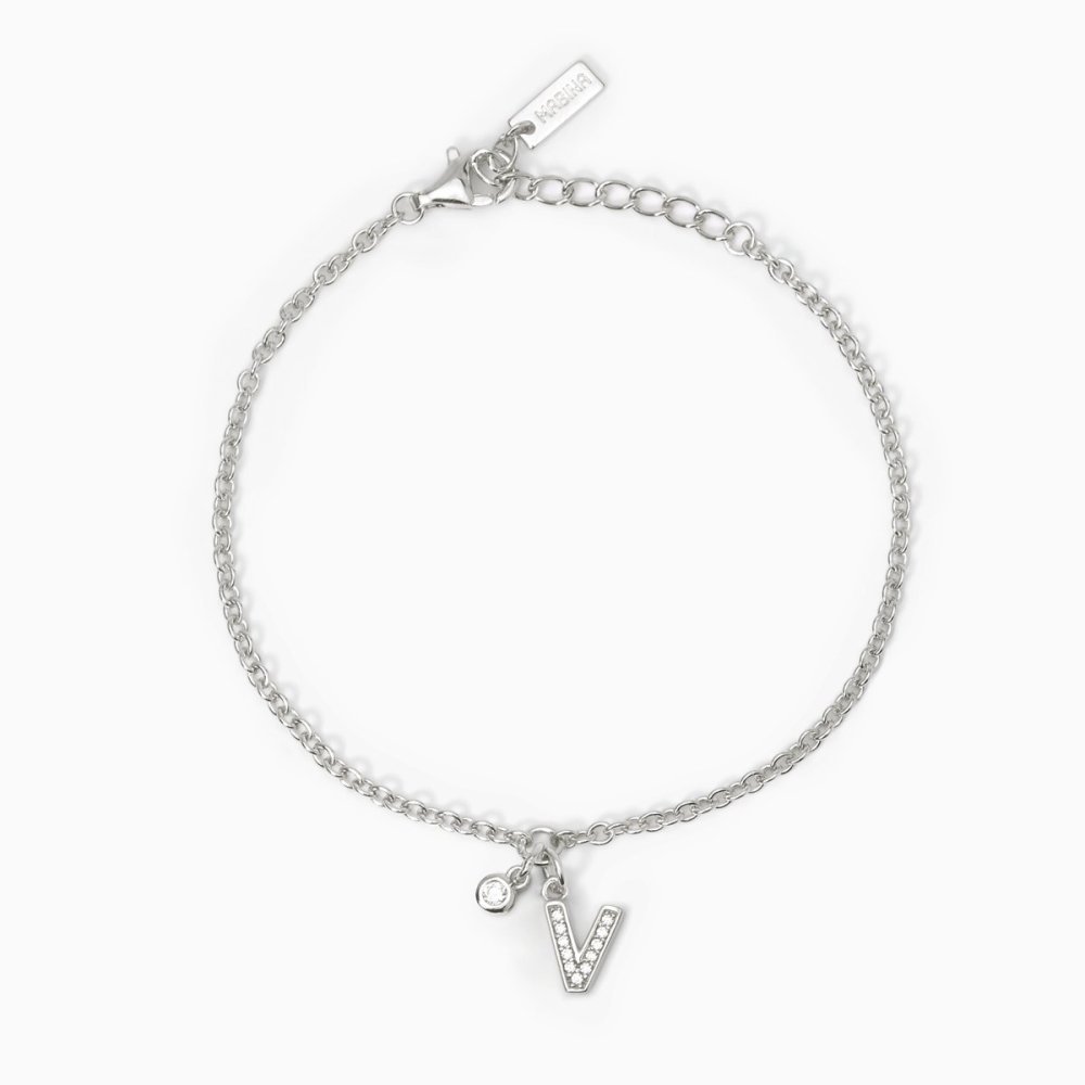 Mabina - Bracciale Argento 925 - Lettera V - Zirconi Bianchi