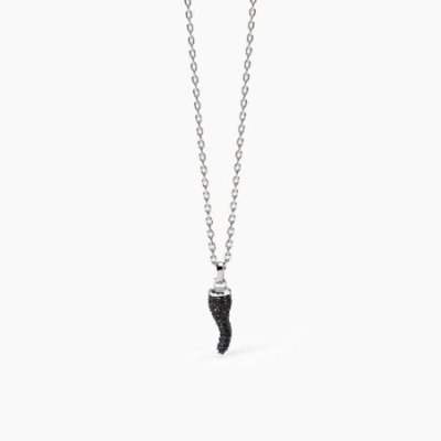 Mabina - Collana Argento 925 - Zirconi Neri - Pendente Cornetto
