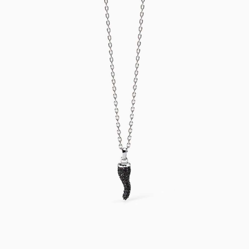 Mabina - Collana Argento 925 - Zirconi Neri - Pendente Cornetto