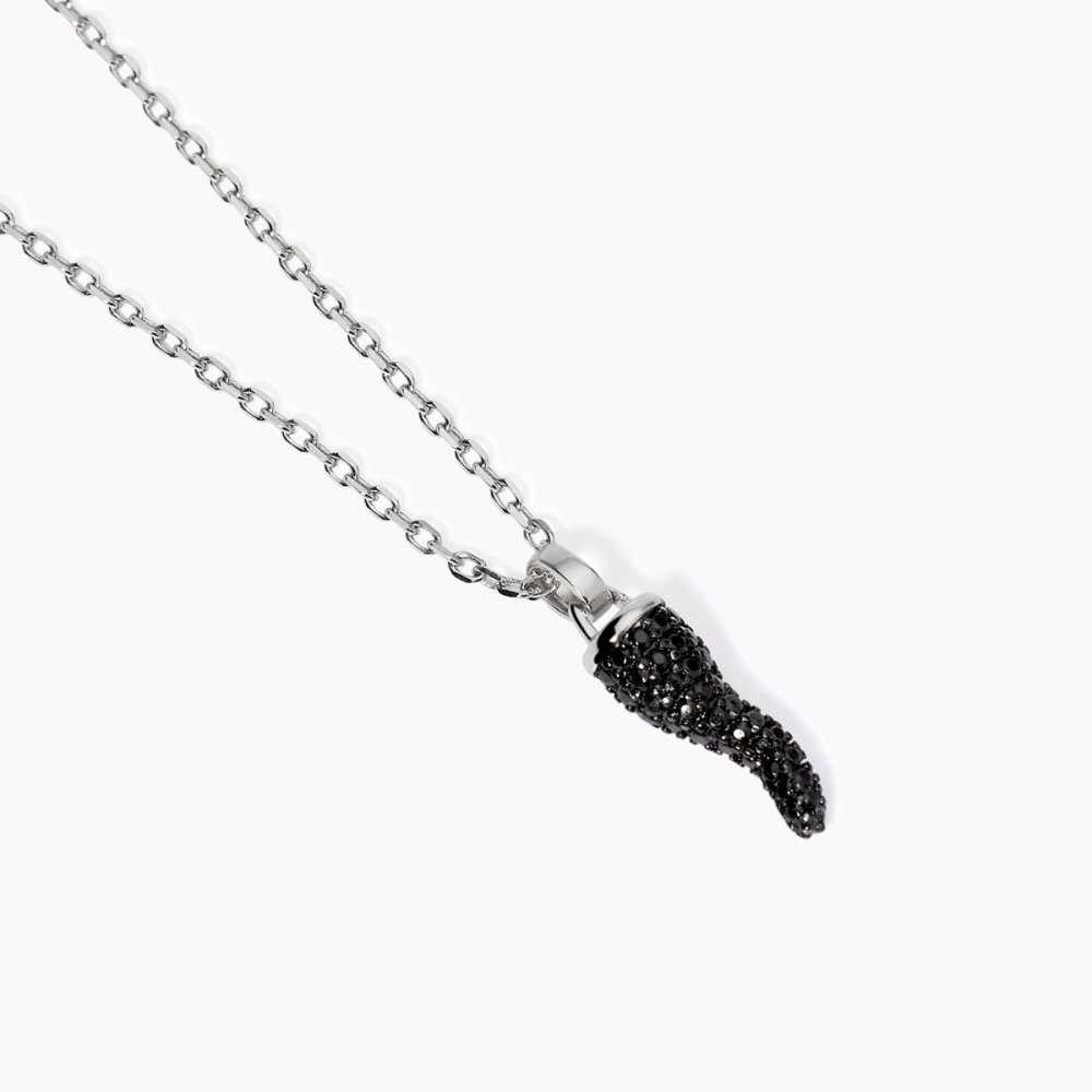 Mabina - Collana Argento 925 - Zirconi Neri - Pendente Cornetto