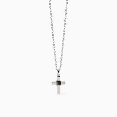 Mabina - Collana Argento 925 - Croce Zircone Nero - Catena Forzatina