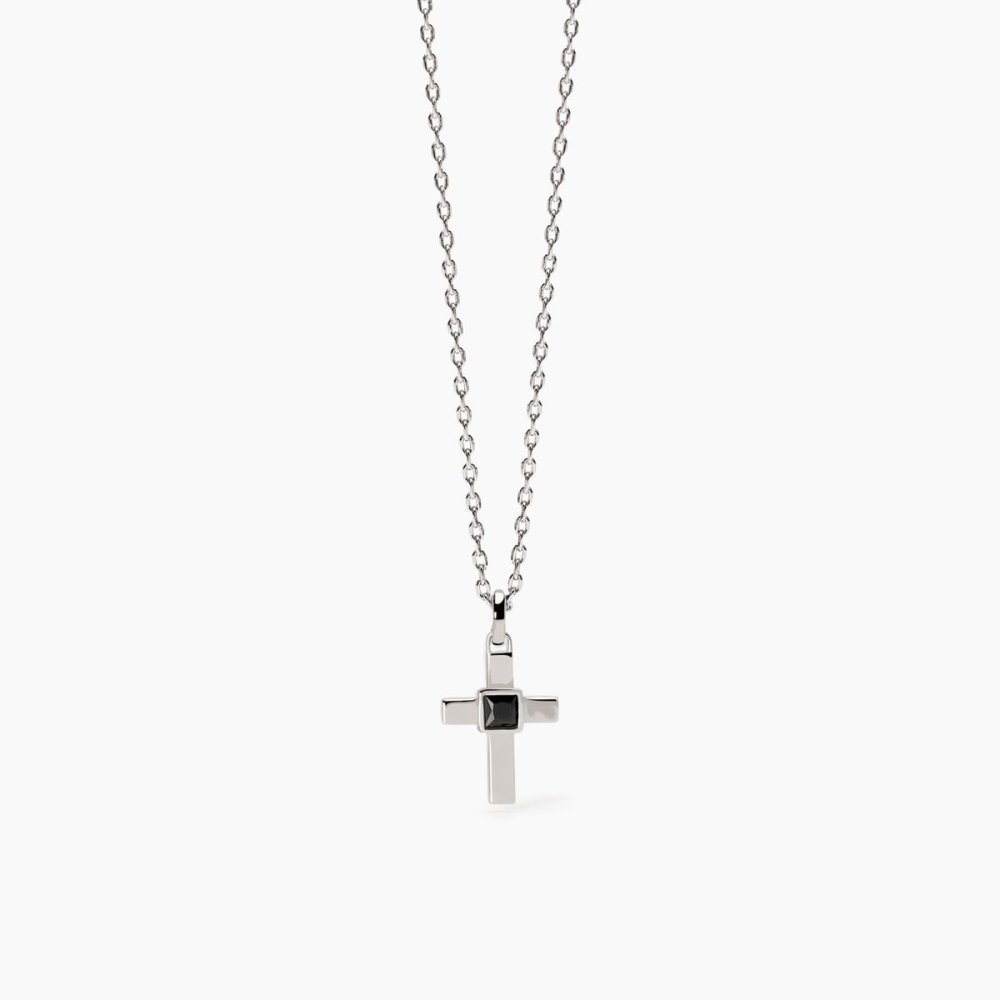 Mabina - Collana Argento 925 - Croce Zircone Nero - Catena Forzatina