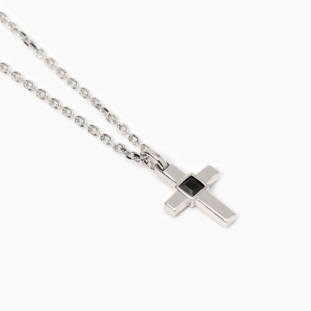 Mabina - Collana Argento 925 - Croce Zircone Nero - Catena Forzatina