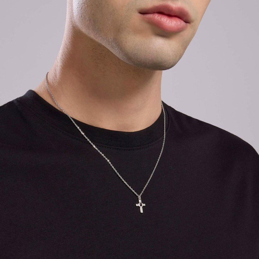 Mabina - Collana Argento 925 - Croce Zircone Nero - Catena Forzatina