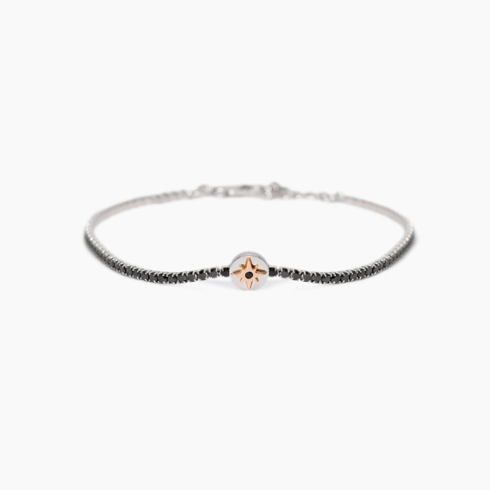 Mabina - Bracciale Tennis Argento 925 - Zirconi Neri - Rosa Dei Venti