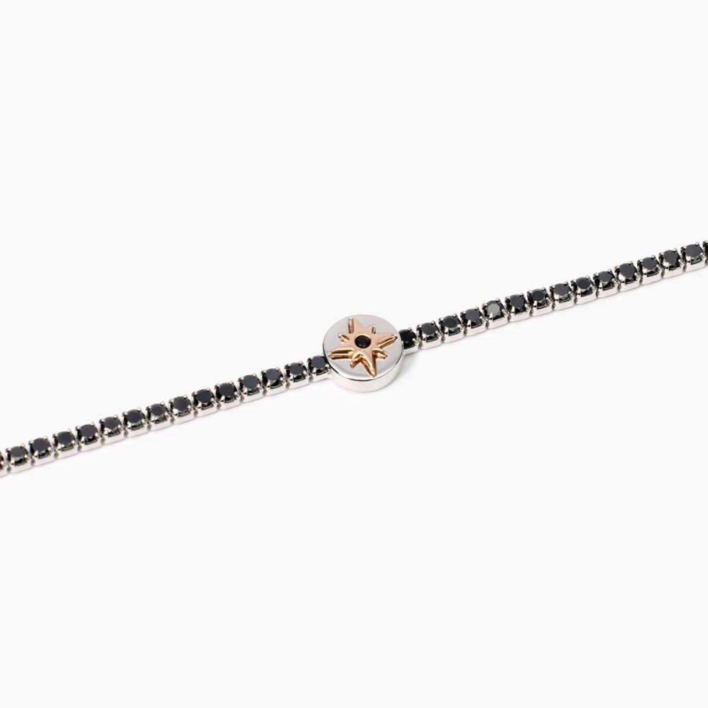 Mabina - Bracciale Tennis Argento 925 - Zirconi Neri - Rosa Dei Venti