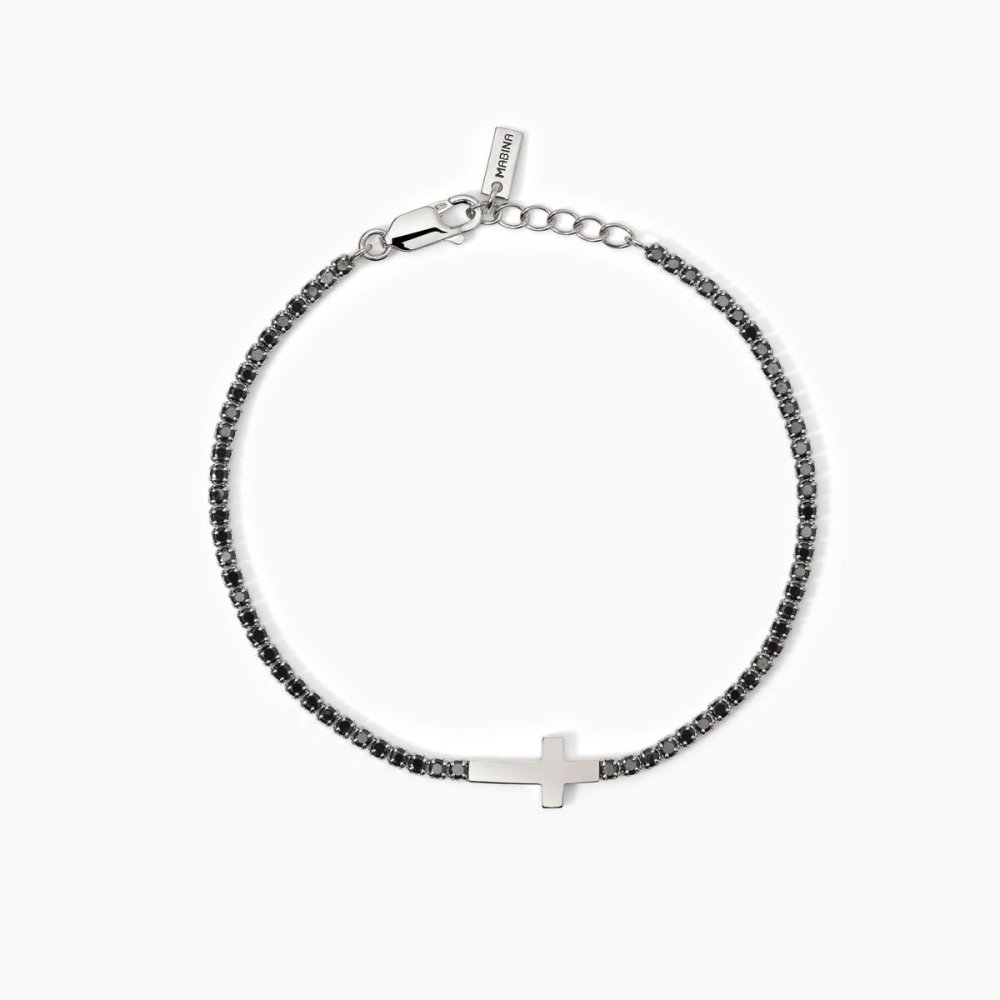 Mabina - Bracciale Tennis Argento 925 - Zirconi Neri - Croce