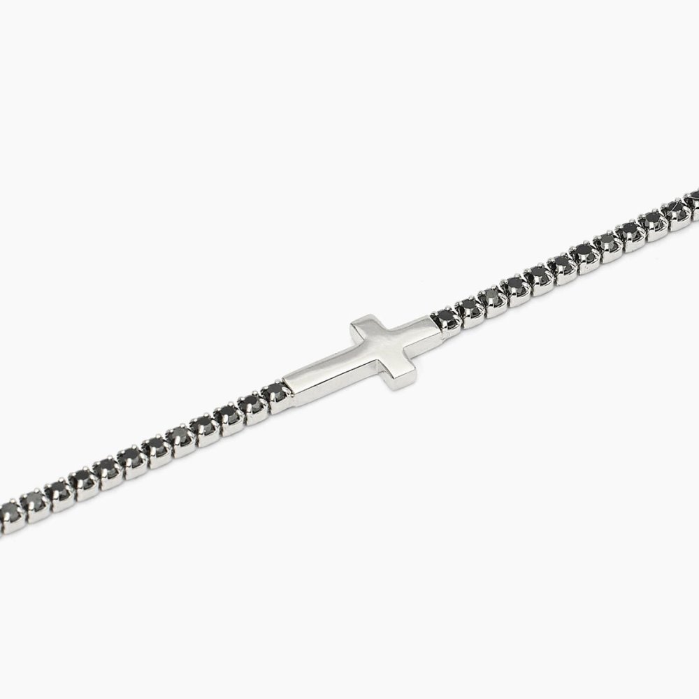 Mabina - Bracciale Tennis Argento 925 - Zirconi Neri - Croce
