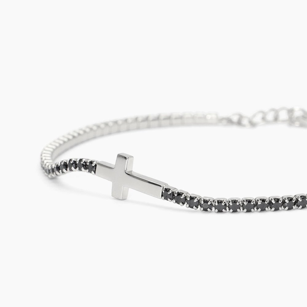 Mabina - Bracciale Tennis Argento 925 - Zirconi Neri - Croce