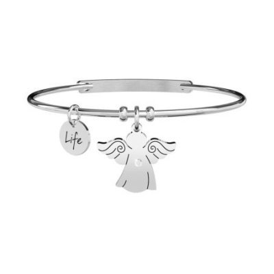 Kidult - Bracciale In Acciaio 316L - Cristalli - Ciondolo Angelo